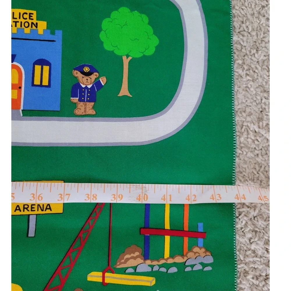 Vintage Kids Our Town Teddy Bear Road Map Play Mat Fabric Panel Traffic 44x36.5
